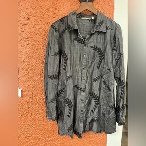 Soft Surroundings Faded Black Button Up Long Sleeve Tencel Blouse Size Medium